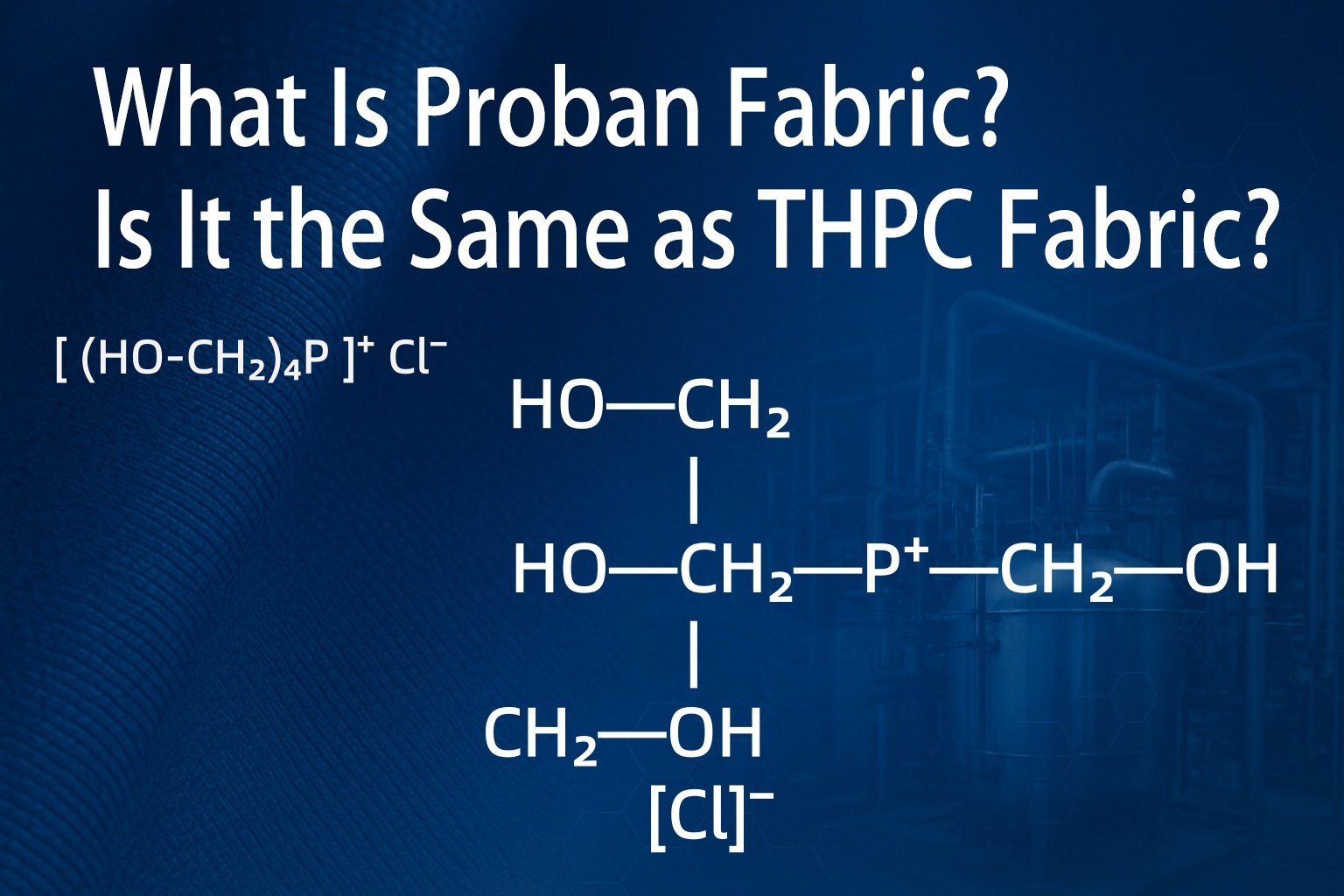 Flame retardant cotton Proban fabric with THPC finishing process background.