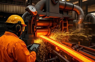 Worker wearing FR apparel for metal and foundry protection.