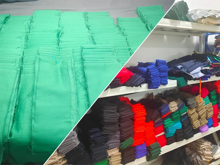Customer-approved and finished production FR fabric samples retained for batch consistency checks